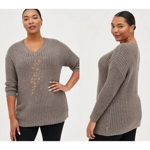 Torrid Chunky Lightning Bolt Pullover Grey Tunic Sweater Plus Size 3X